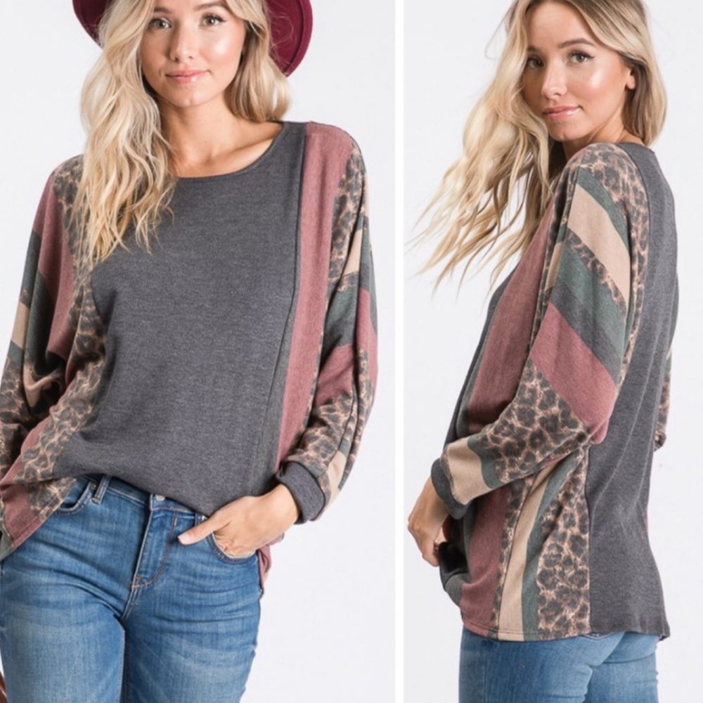 French Terry Cloth Animal Print Top